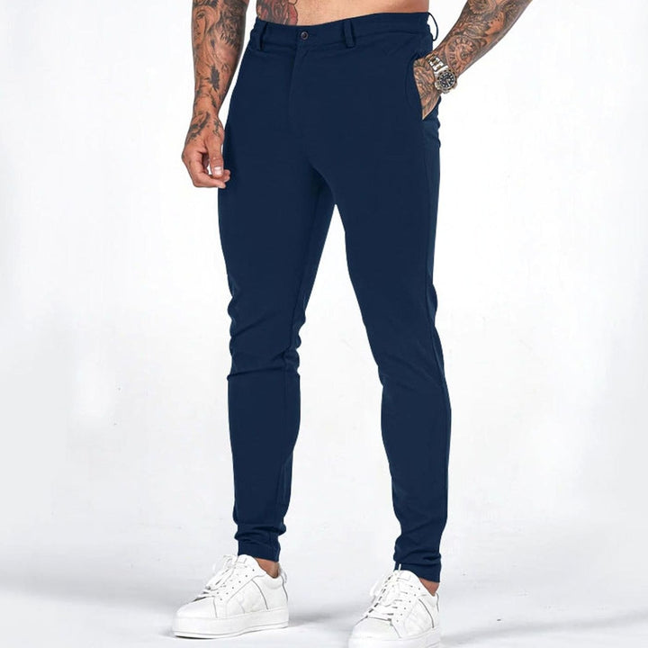 Men's Slim Fit Chino Pants Elastic Waistband Side Pockets - Navy