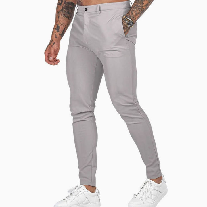Men's Slim Fit Chino Pants Elastic Waistband Side Pockets - Light Gray