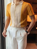 Caleb | Men's Slim-Fit Color-Block Button-Up Knit Polo Shirt
