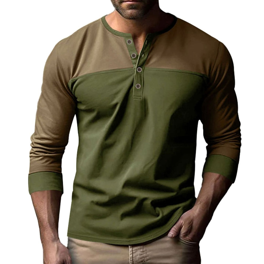 Men's Slim-Fit Color-Block Long Sleeve Henley Shirt