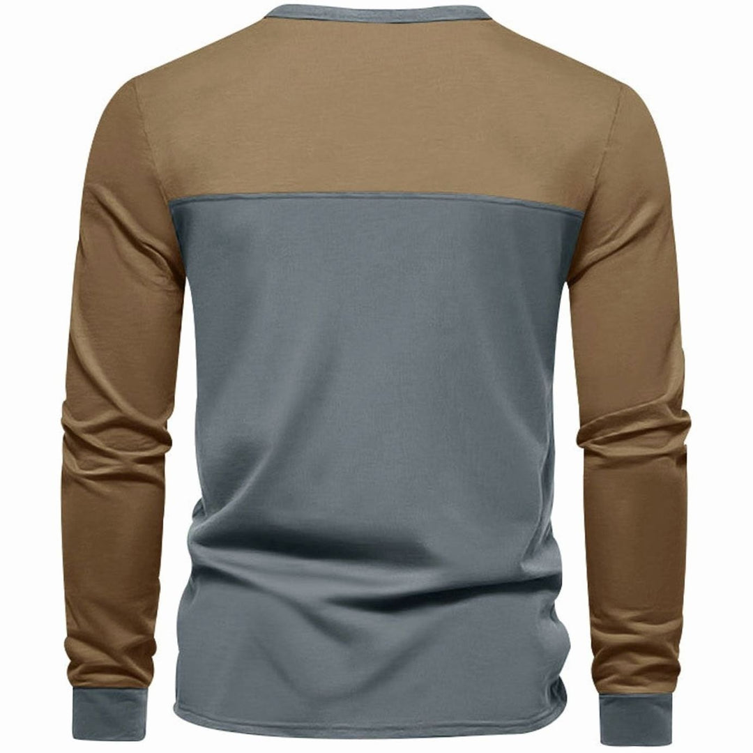 Men's Slim-Fit Color-Block Long Sleeve Henley Shirt