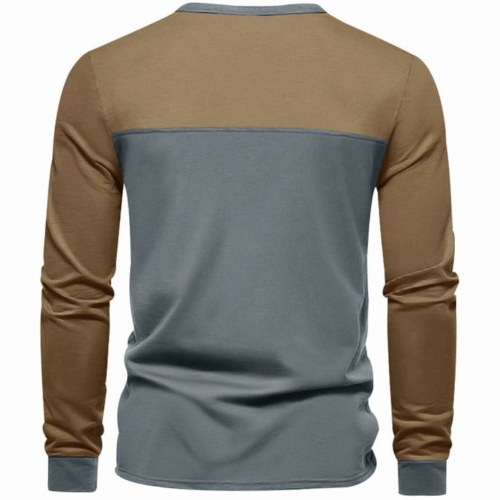 Men's Slim-Fit Color-Block Long Sleeve Henley Shirt