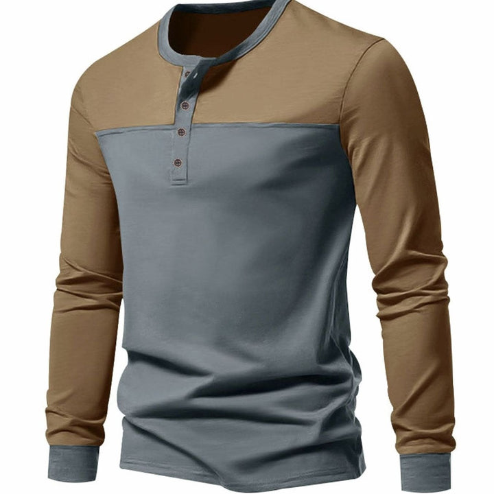 Men's Slim-Fit Color-Block Long Sleeve Henley Shirt