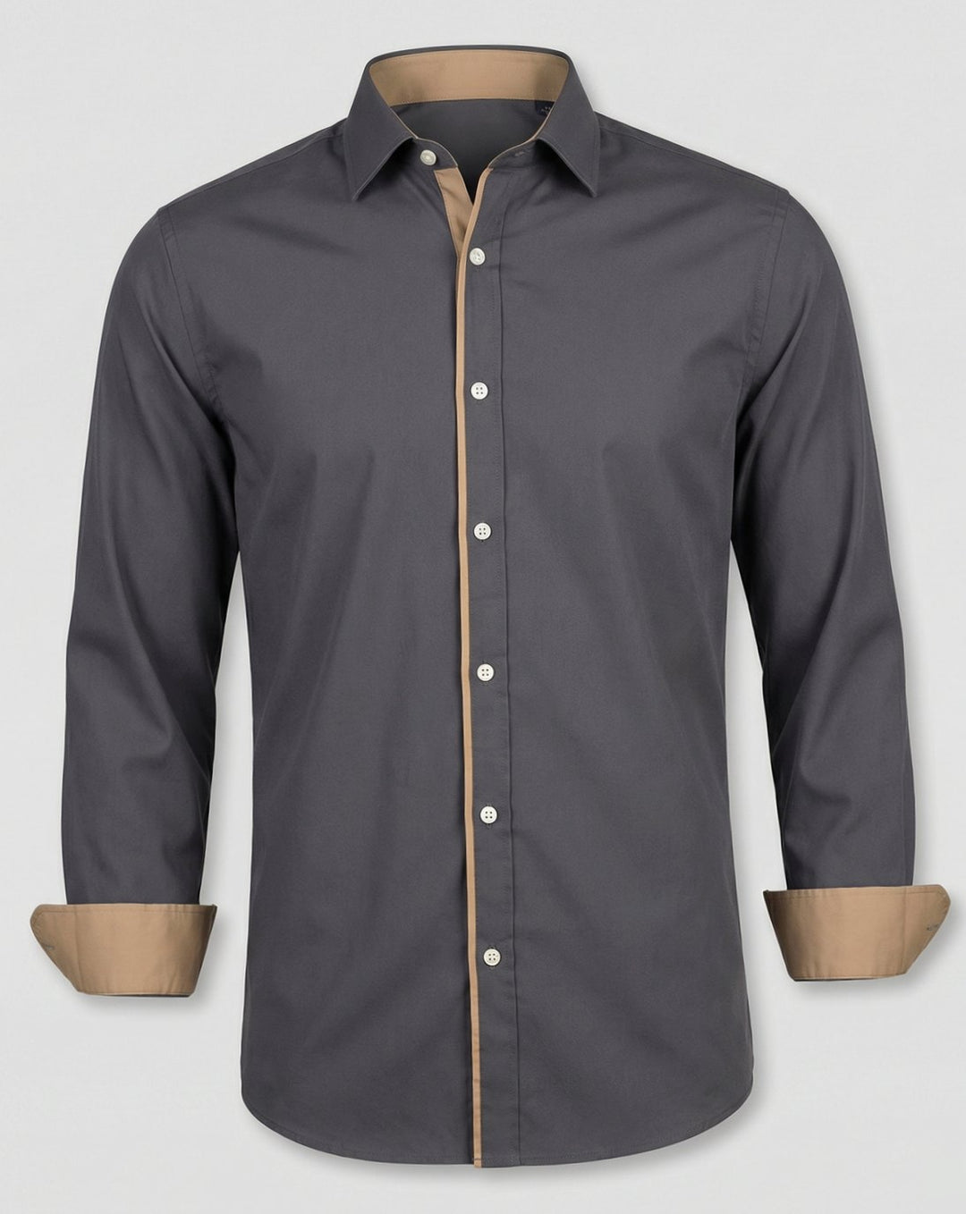 Men's Slim-Fit Contrast-Trim Long Sleeve Dress Shirt