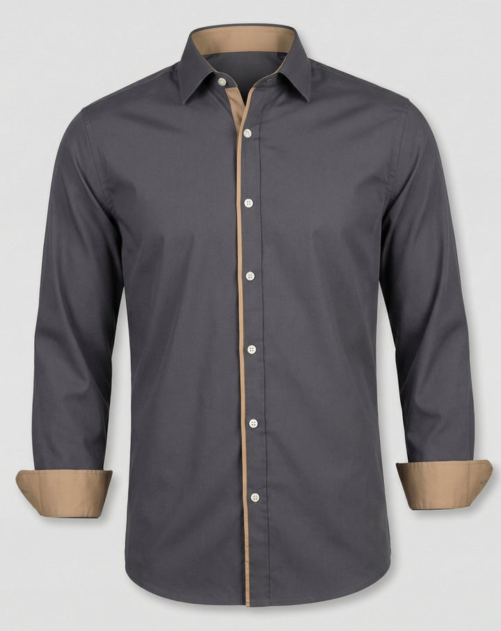 Men's Slim-Fit Contrast-Trim Long Sleeve Dress Shirt