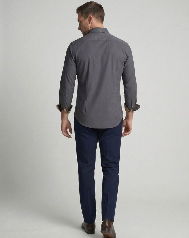 Men's Slim-Fit Contrast-Trim Long Sleeve Dress Shirt
