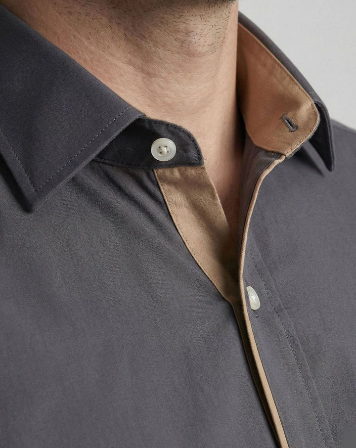 Men's Slim-Fit Contrast-Trim Long Sleeve Dress Shirt
