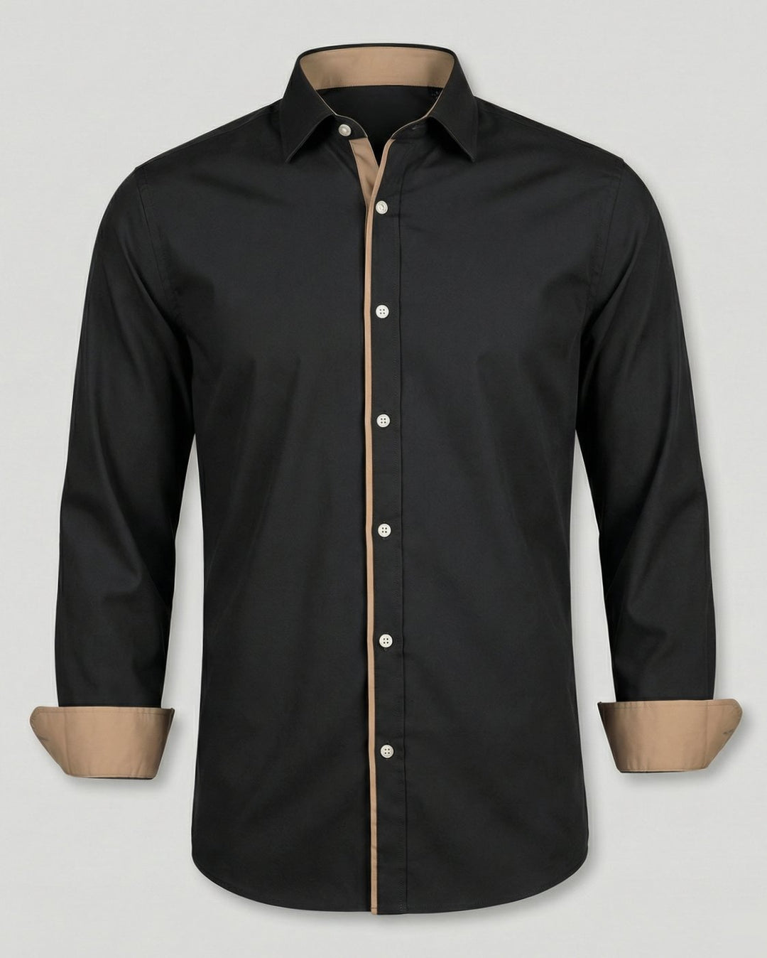 Men's Slim-Fit Contrast-Trim Long Sleeve Dress Shirt - Black