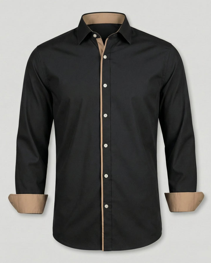 Men's Slim-Fit Contrast-Trim Long Sleeve Dress Shirt - Black
