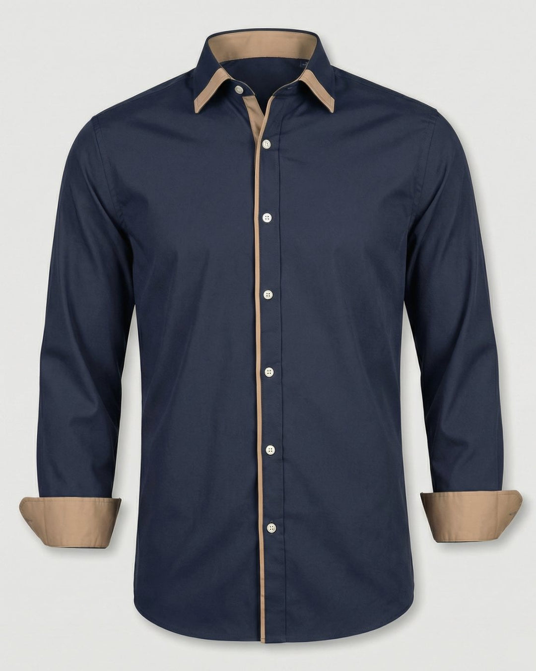Men's Slim-Fit Contrast-Trim Long Sleeve Dress Shirt - Dark Navy