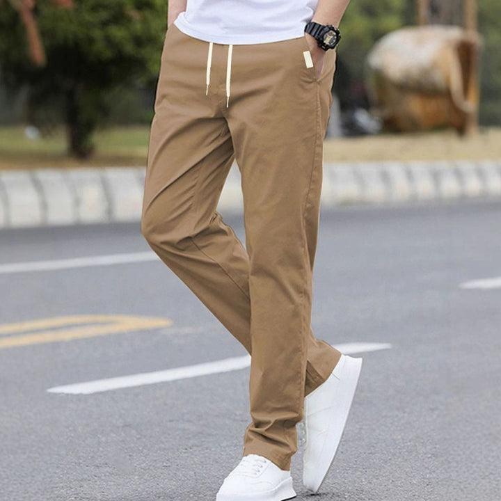 Men's Slim-Fit Drawstring Elastic Waist Khaki Pants Sportliche - Khaki