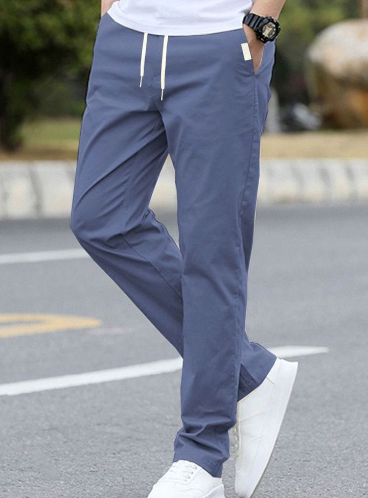 Men's Slim-Fit Drawstring Elastic Waist Khaki Pants Sportliche - Blue
