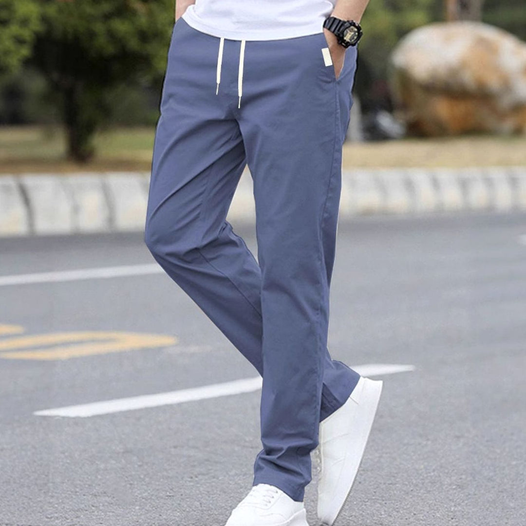 Men's Slim-Fit Drawstring Elastic Waist Khaki Pants Sportliche