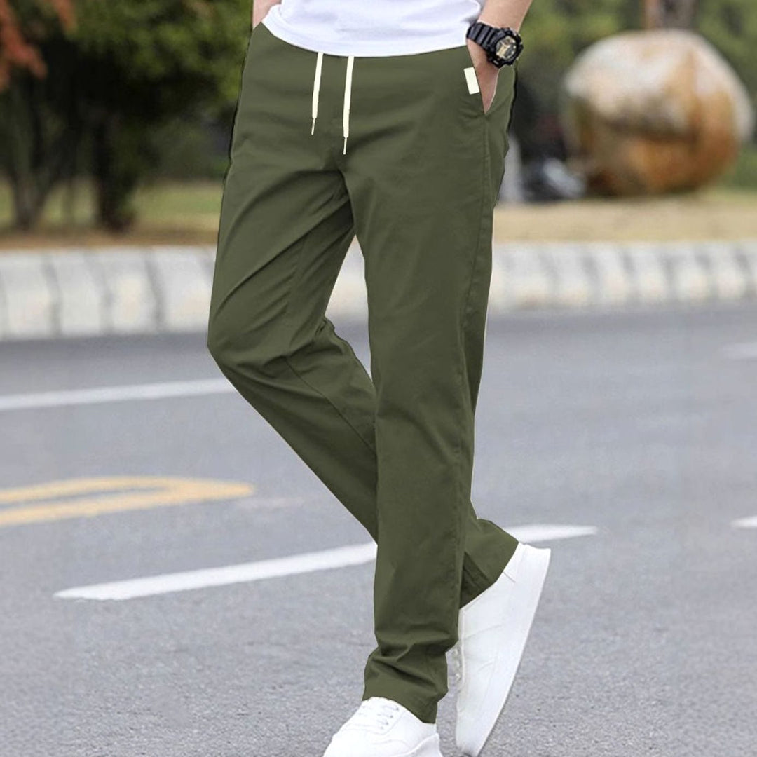 Men's Slim-Fit Drawstring Elastic Waist Khaki Pants Sportliche - Olive Green