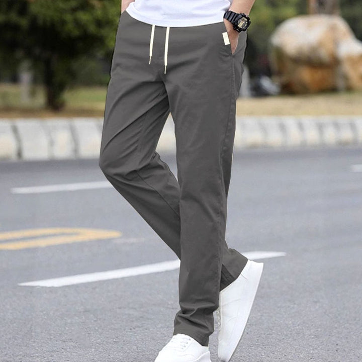 Men's Slim-Fit Drawstring Elastic Waist Khaki Pants Sportliche - Dark Gray