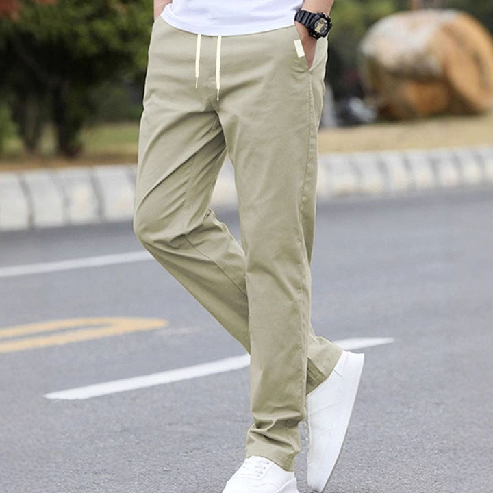 Men's Slim-Fit Drawstring Elastic Waist Khaki Pants Sportliche - Cream