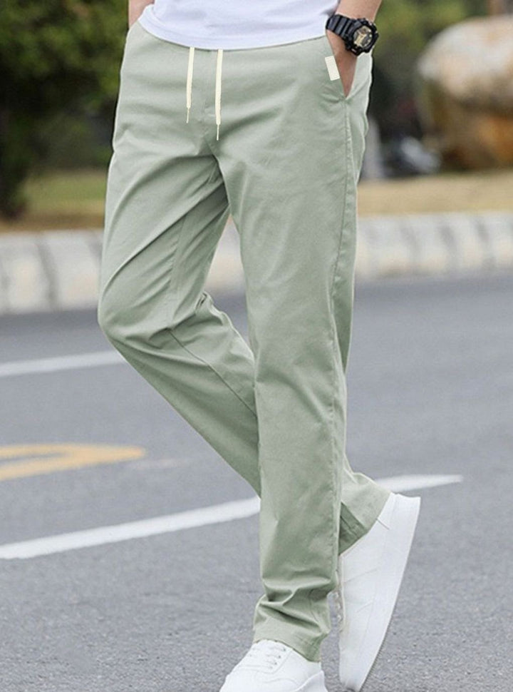 Men's Slim-Fit Drawstring Elastic Waist Khaki Pants Sportliche - Light Green