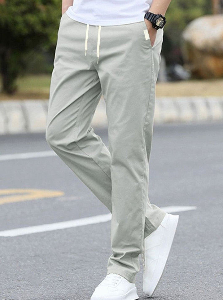 Men's Slim-Fit Drawstring Elastic Waist Khaki Pants Sportliche - Light Gray