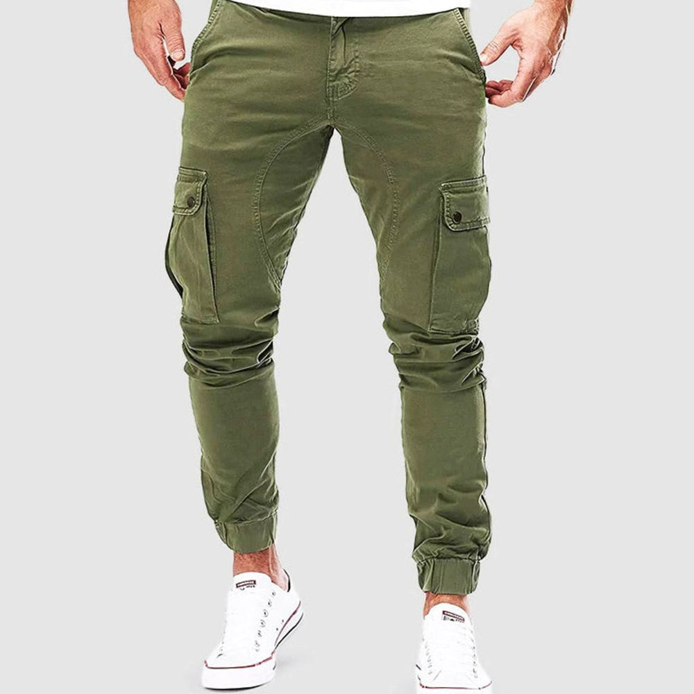 Men's Slim-Fit Elastic-Cuff Multi-Pocket Cargo Pants - Green