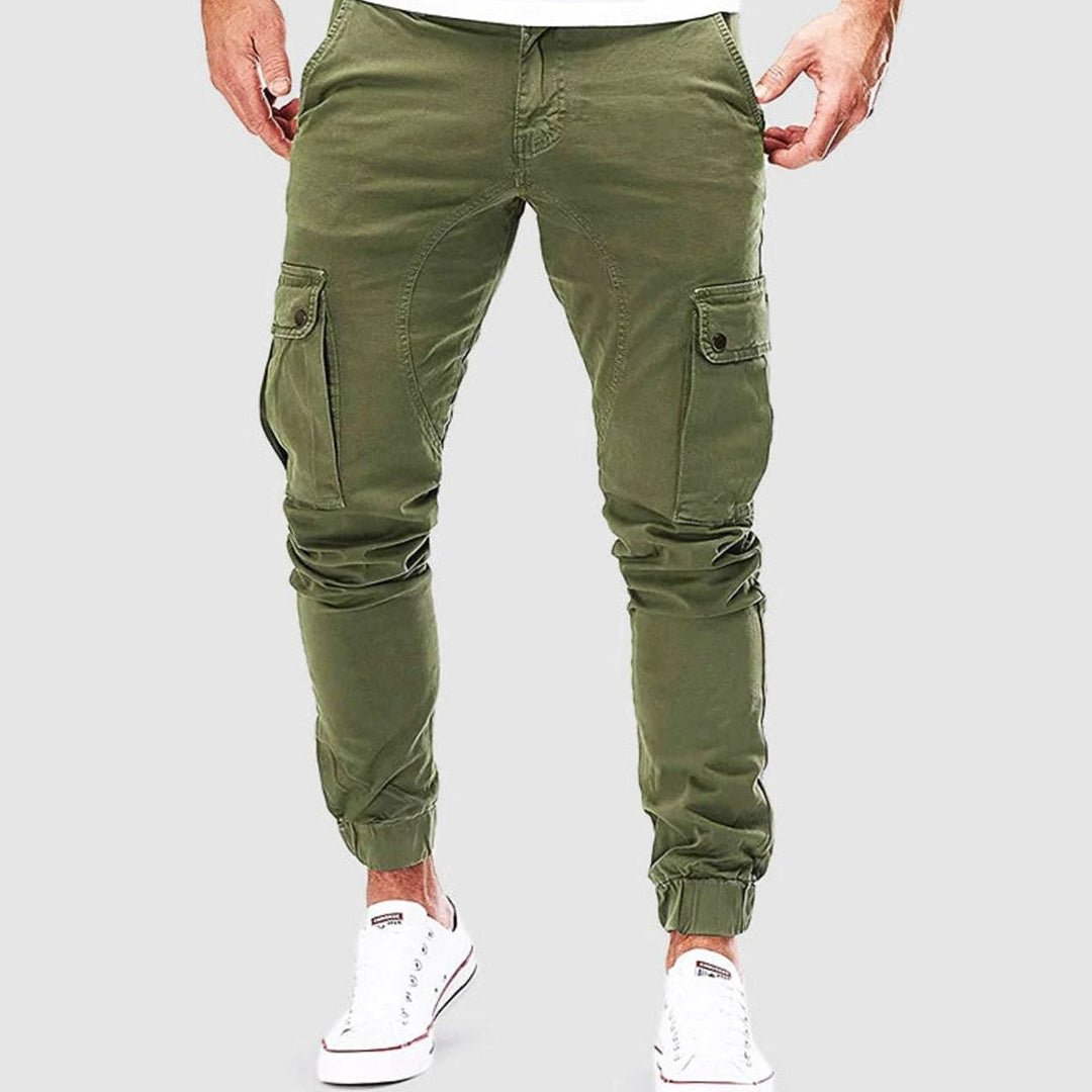 Men's Slim-Fit Elastic-Cuff Multi-Pocket Cargo Pants - Green