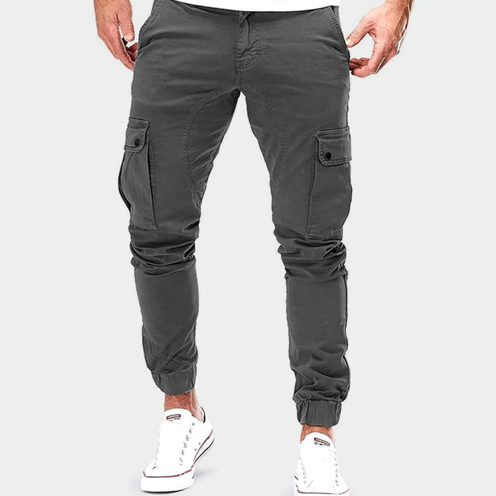 Men's Slim-Fit Elastic-Cuff Multi-Pocket Cargo Pants - Gray