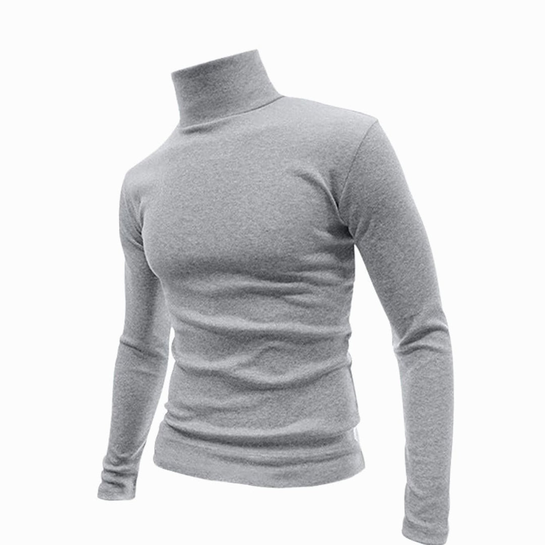 Men's Slim Fit Fine Knit Turtleneck Long Sleeve Sweater - Light Grey