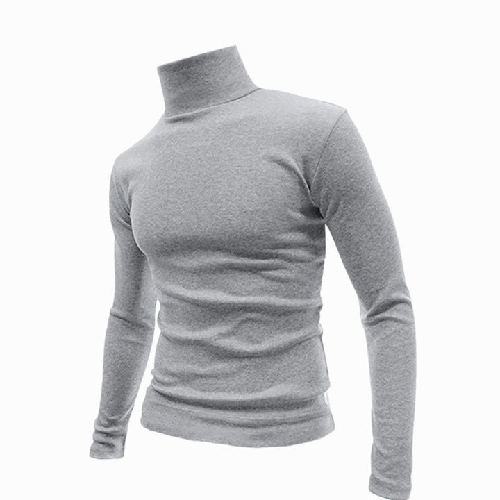 Men's Slim Fit Fine Knit Turtleneck Long Sleeve Sweater - Light Grey