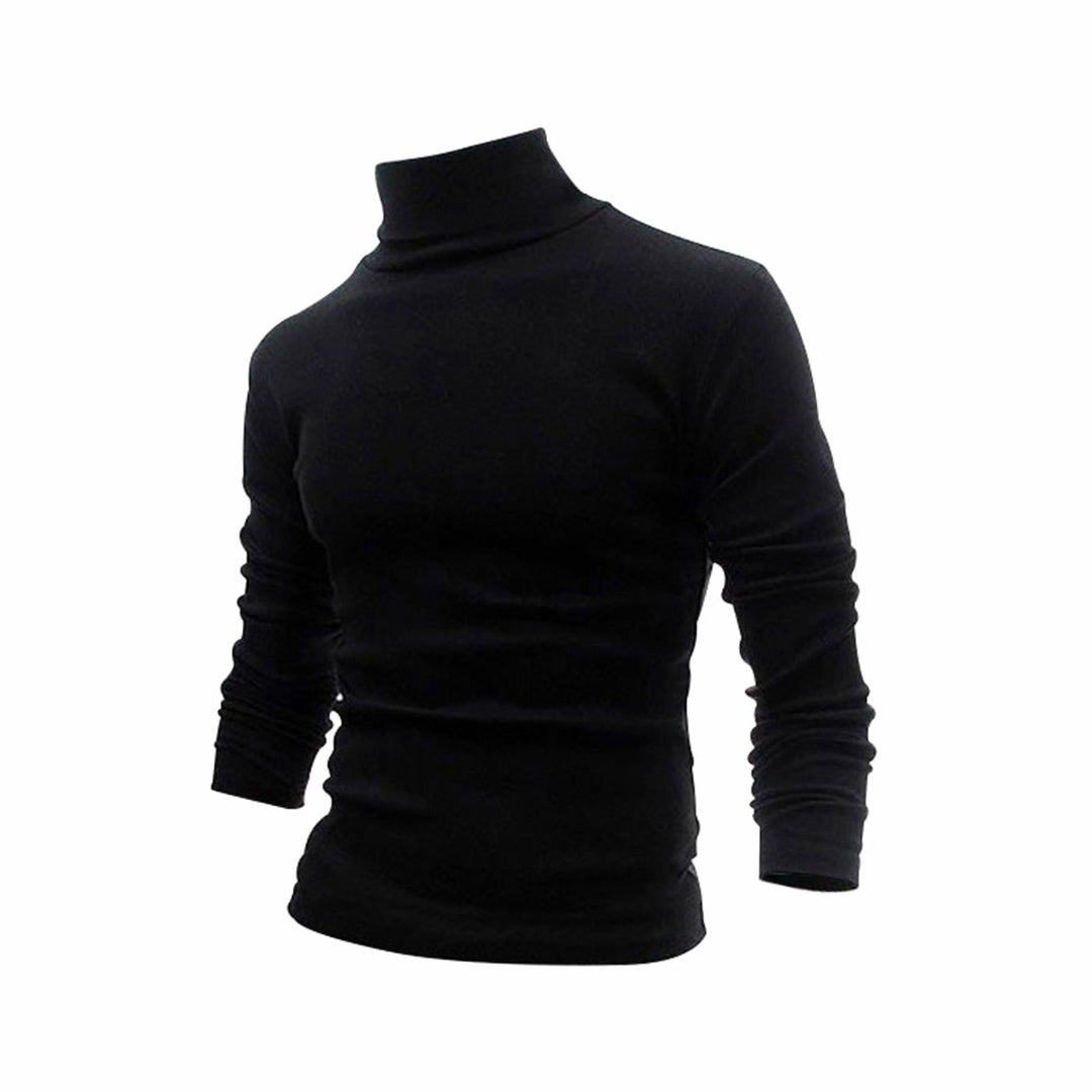 Men's Slim Fit Fine Knit Turtleneck Long Sleeve Sweater - Black