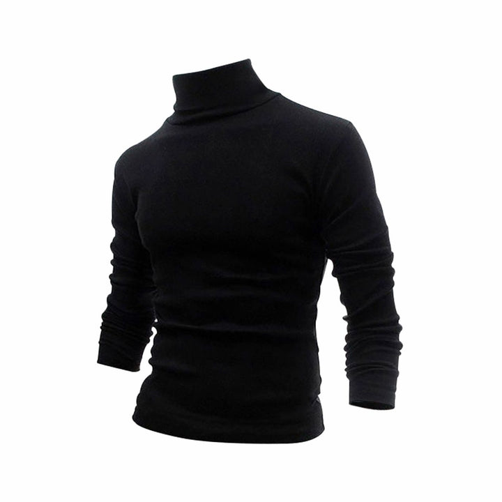 Men's Slim Fit Fine Knit Turtleneck Long Sleeve Sweater - Black