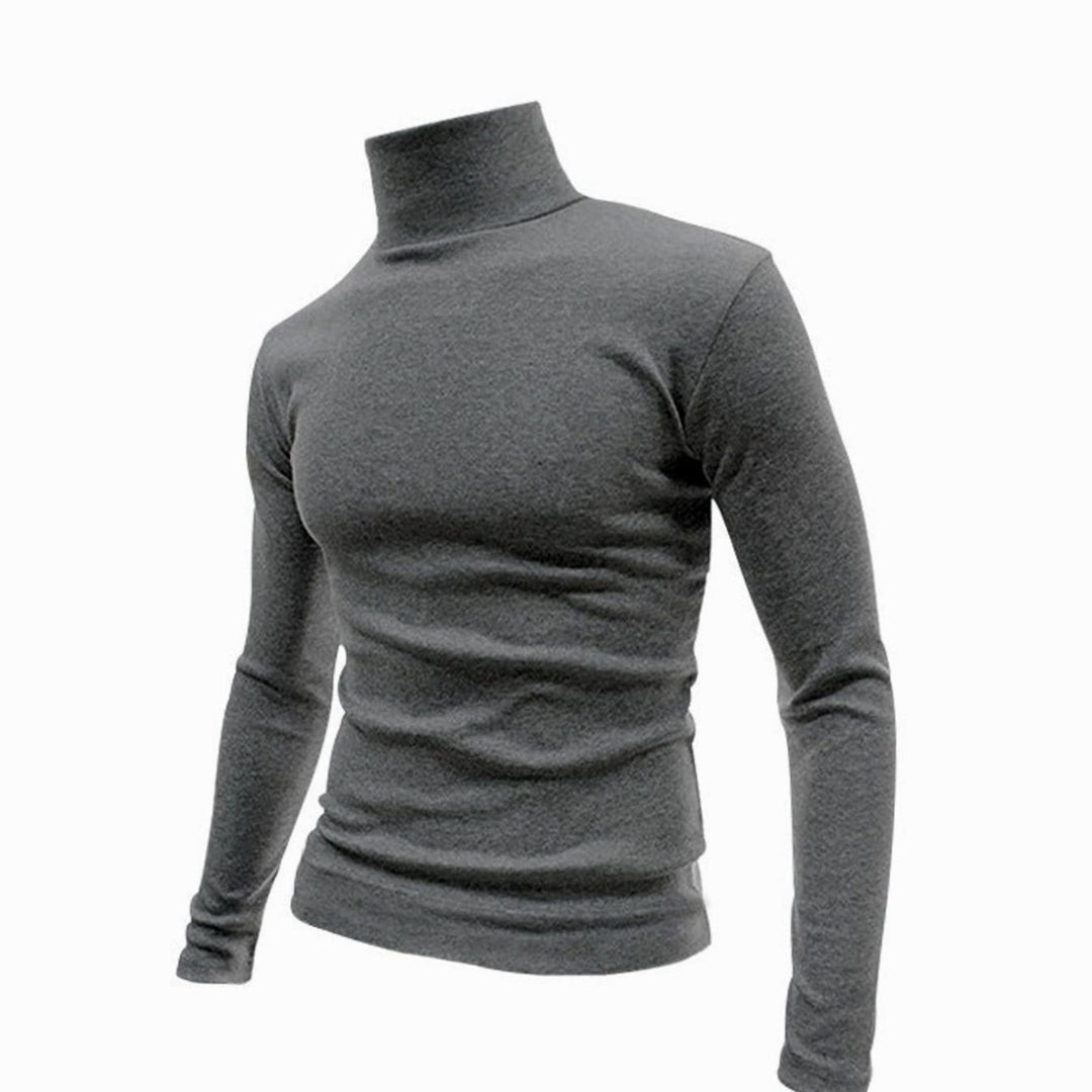 Men's Slim Fit Fine Knit Turtleneck Long Sleeve Sweater - Dark Gray