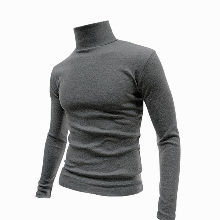 Men's Slim Fit Fine Knit Turtleneck Long Sleeve Sweater - Dark Gray