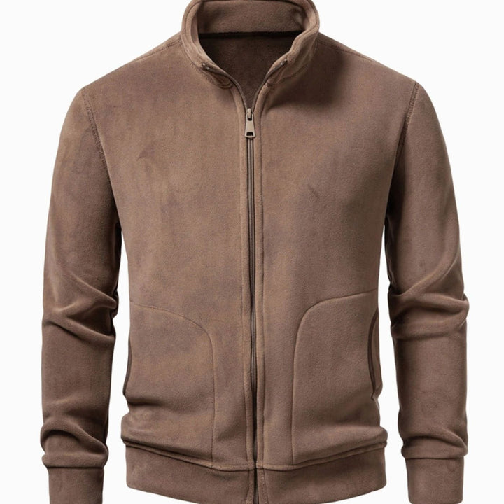 Men's Slim-Fit Fleece Jacket Stand-Up Collar Full-Zip