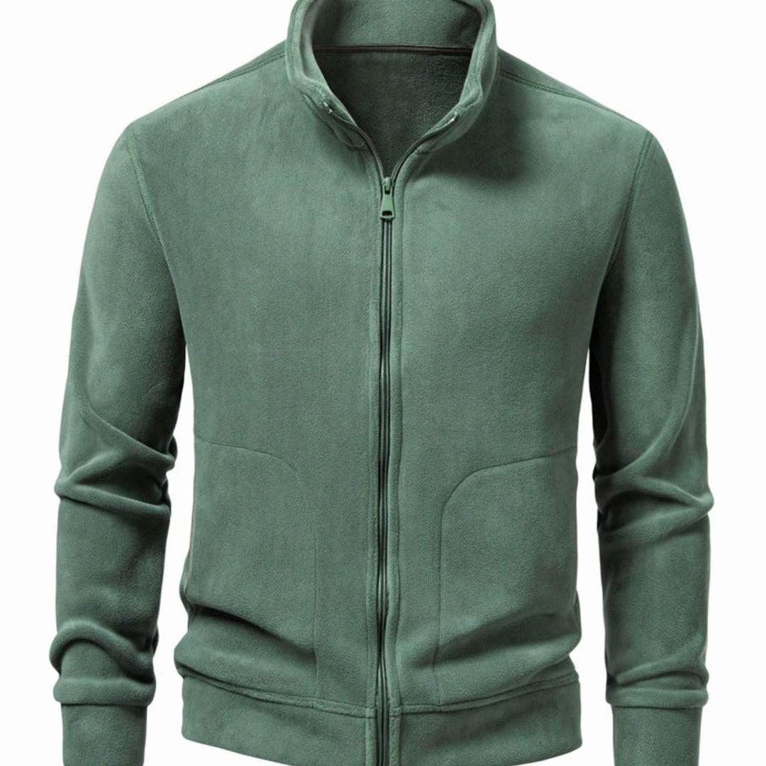 Men's Slim-Fit Fleece Jacket Stand-Up Collar Full-Zip