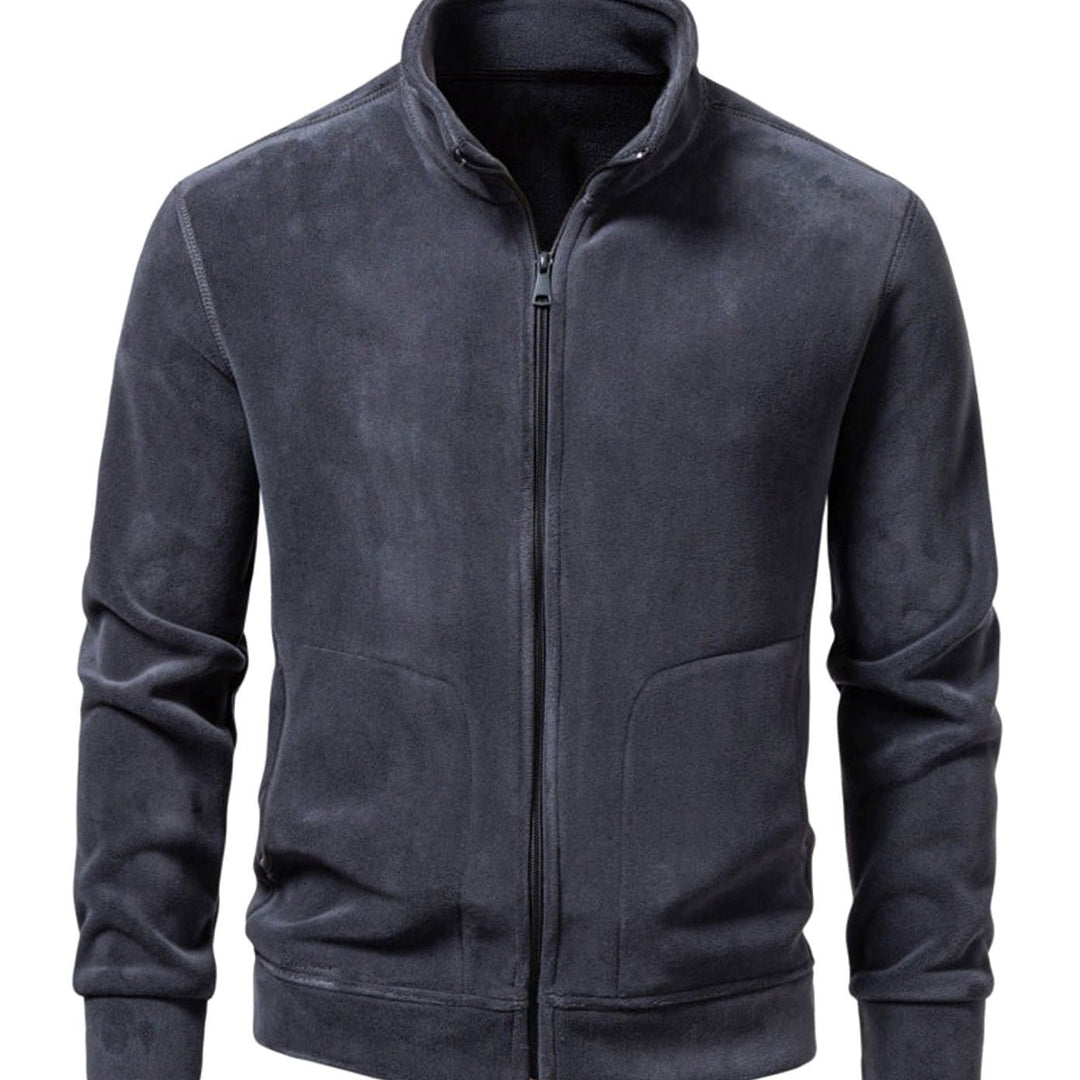 Men's Slim-Fit Fleece Jacket Stand-Up Collar Full-Zip