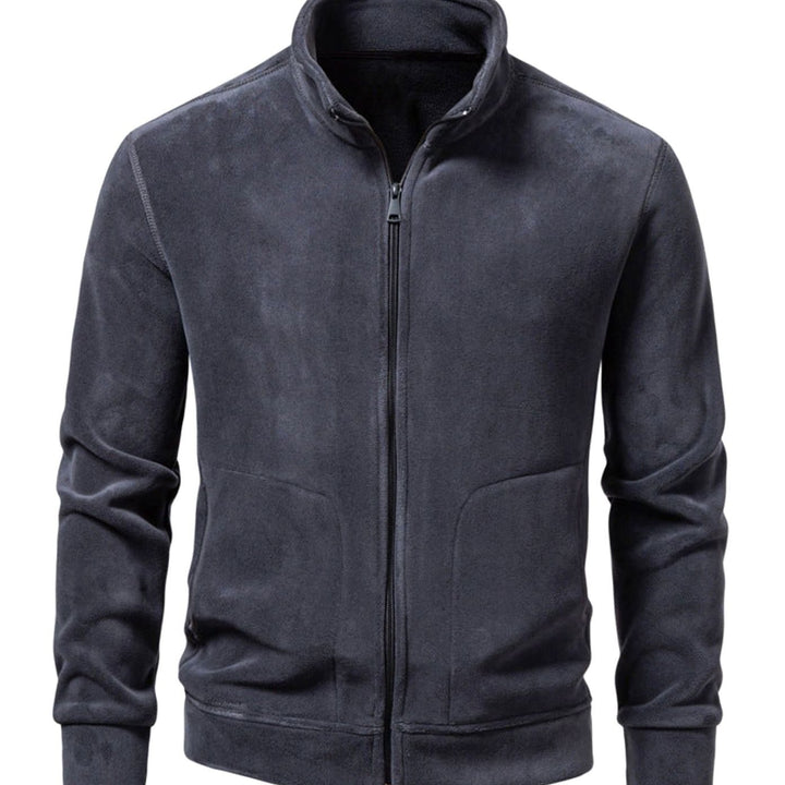 Men's Slim-Fit Fleece Jacket Stand-Up Collar Full-Zip