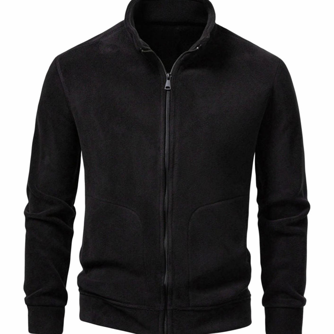 Men's Slim-Fit Fleece Jacket Stand-Up Collar Full-Zip