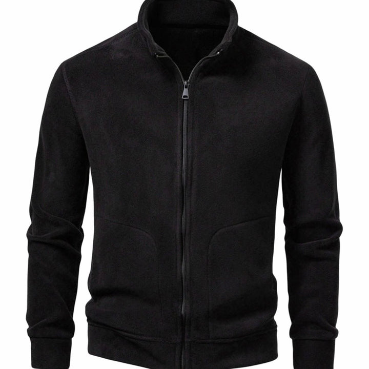Men's Slim-Fit Fleece Jacket Stand-Up Collar Full-Zip