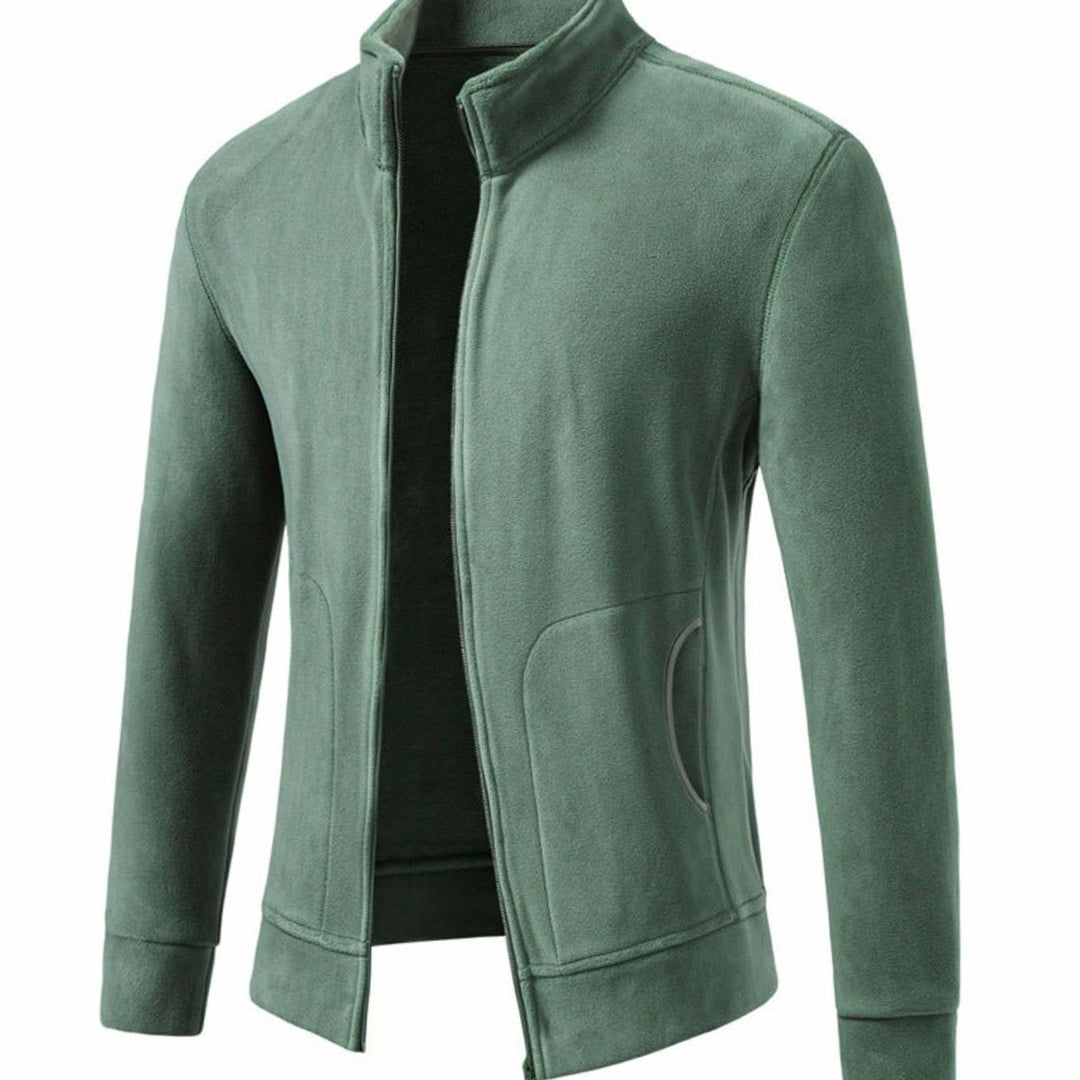 Men's Slim-Fit Fleece Jacket Stand-Up Collar Full-Zip