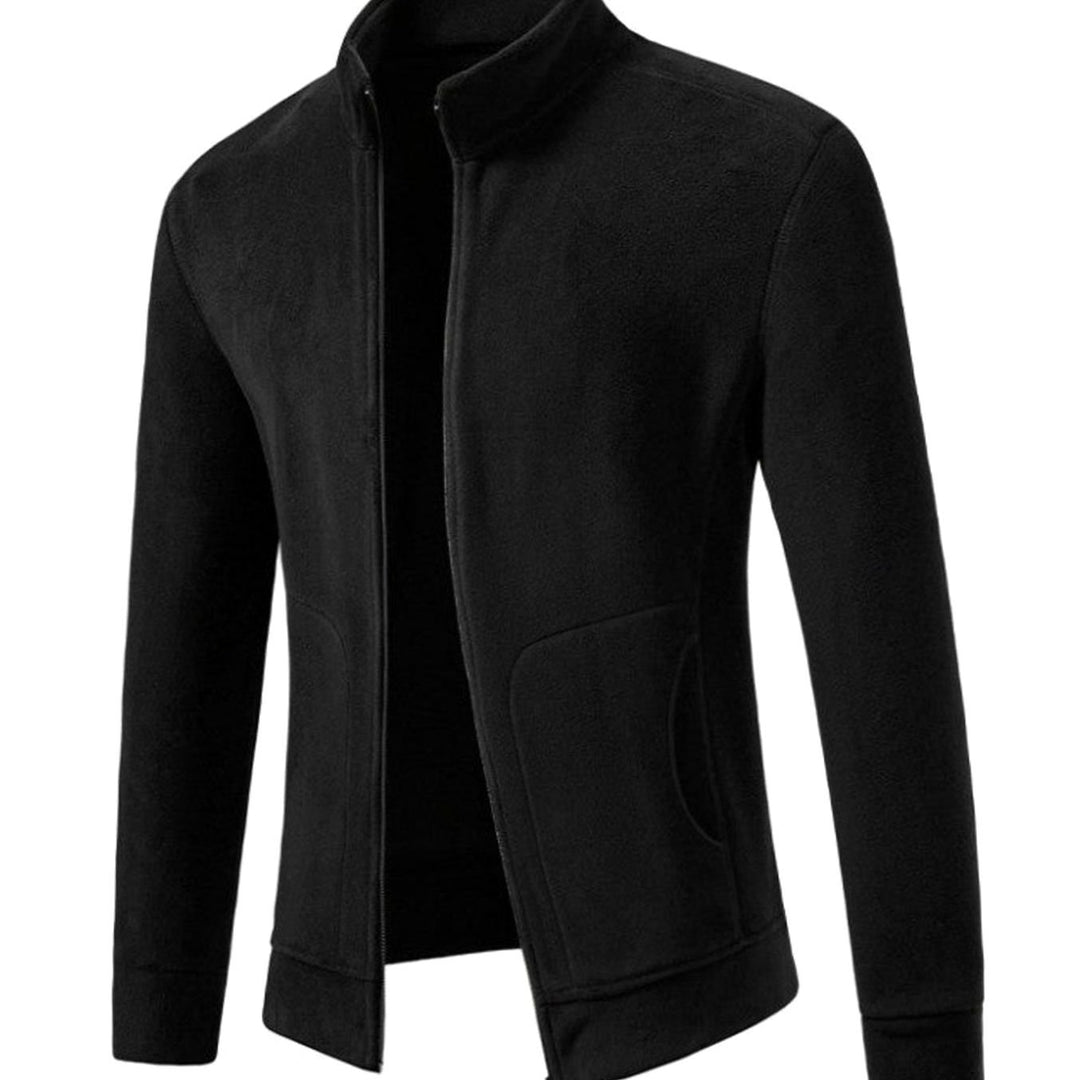 Men's Slim-Fit Fleece Jacket Stand-Up Collar Full-Zip - Black