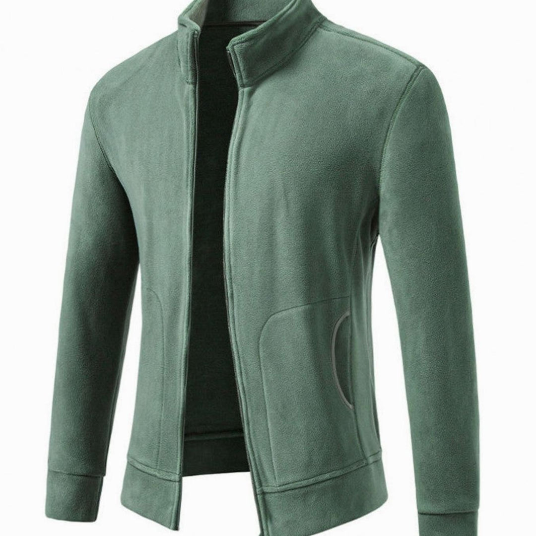 Men's Slim-Fit Fleece Jacket Stand-Up Collar Full-Zip - Green