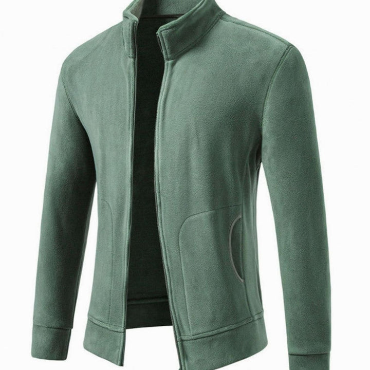 Men's Slim-Fit Fleece Jacket Stand-Up Collar Full-Zip - Green