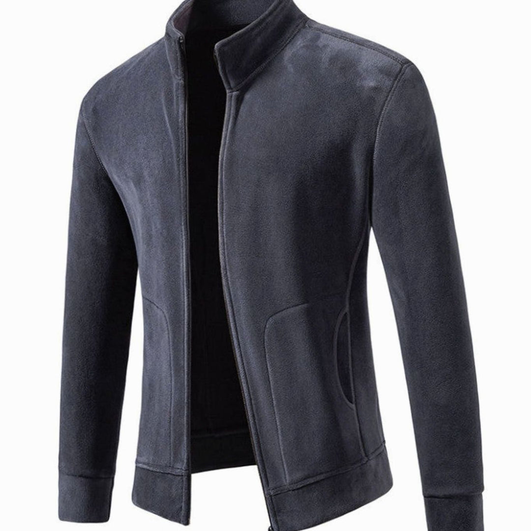 Men's Slim-Fit Fleece Jacket Stand-Up Collar Full-Zip - Dark Gray