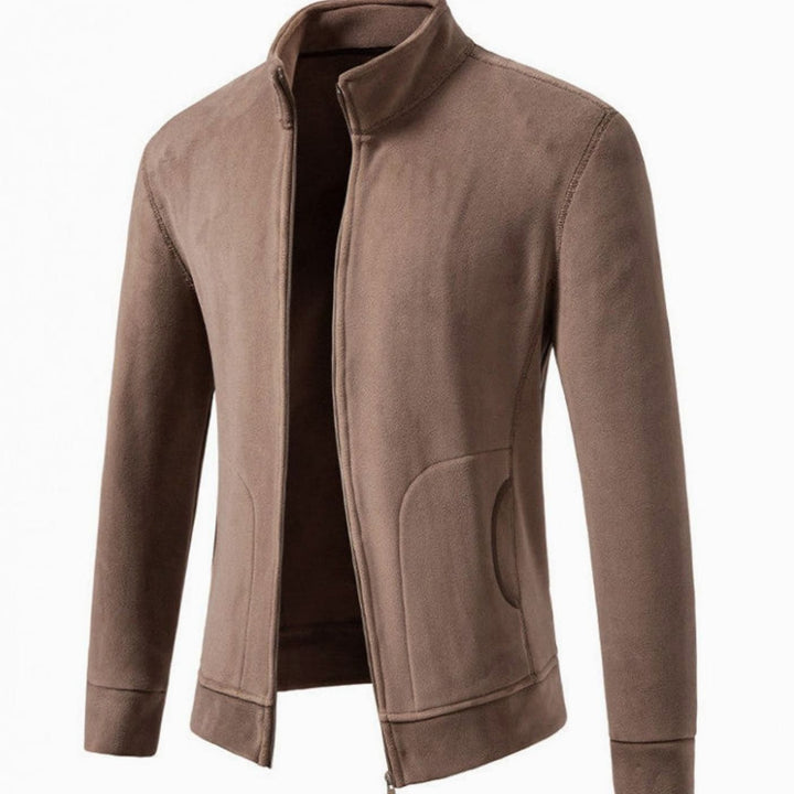 Men's Slim-Fit Fleece Jacket Stand-Up Collar Full-Zip - Caramel