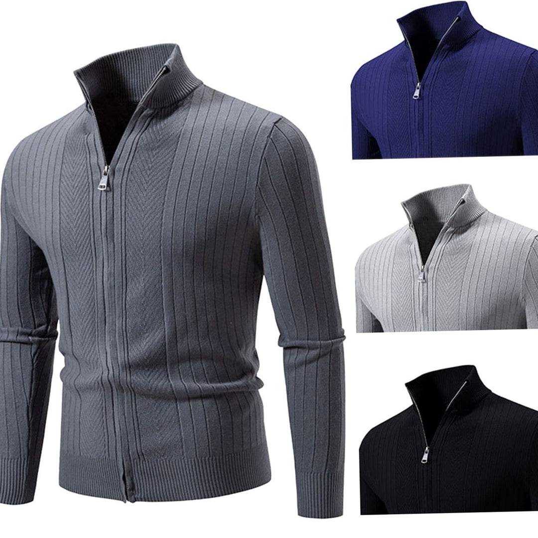 Men's Slim-Fit Full-Zip Ribbed Stand-Collar Cardigan Sweater