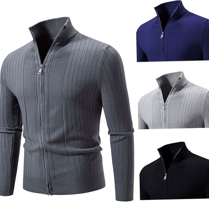 Men's Slim-Fit Full-Zip Ribbed Stand-Collar Cardigan Sweater