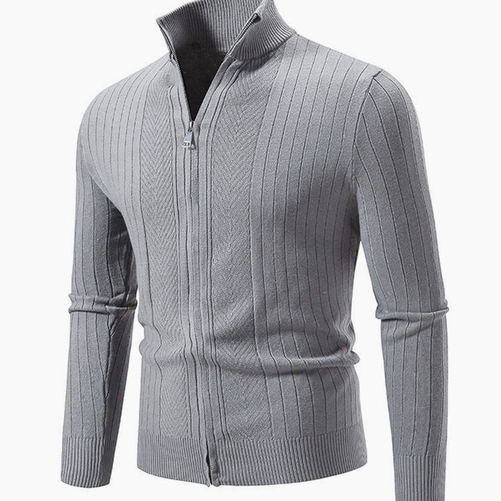 Men's Slim-Fit Full-Zip Ribbed Stand-Collar Cardigan Sweater