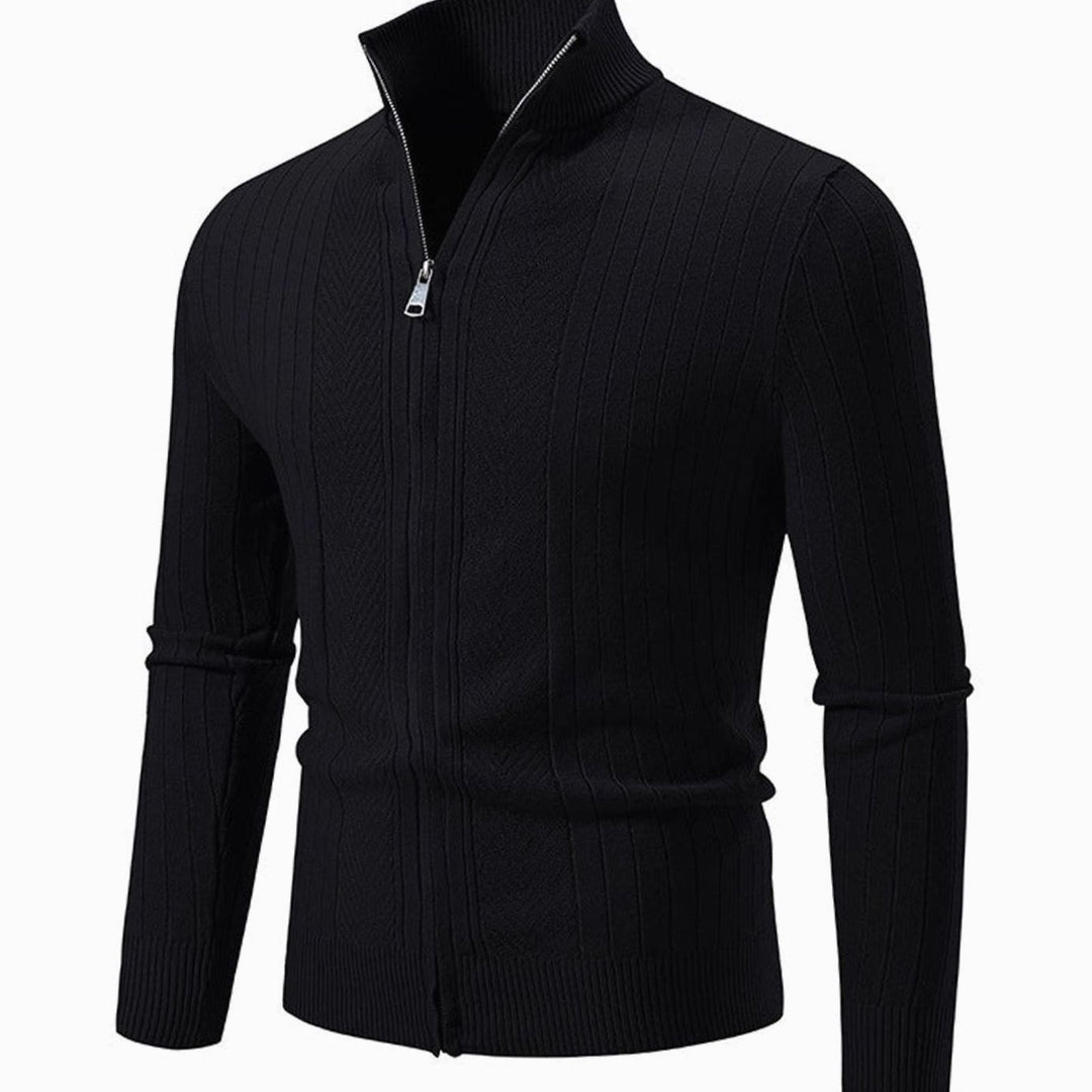 Men's Slim-Fit Full-Zip Ribbed Stand-Collar Cardigan Sweater