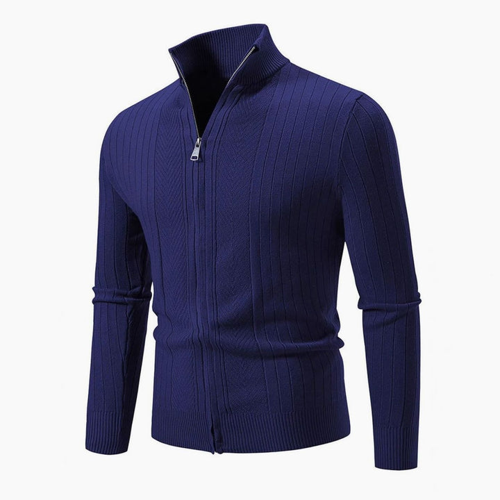Men's Slim-Fit Full-Zip Ribbed Stand-Collar Cardigan Sweater