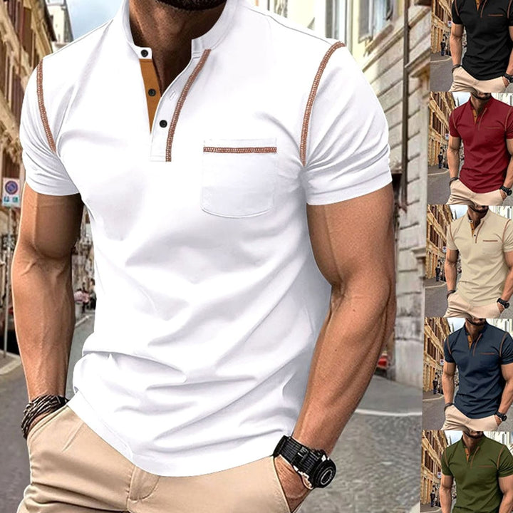 Men's Slim-Fit Henley Shirt Contrast-Stitch Chest Pocket