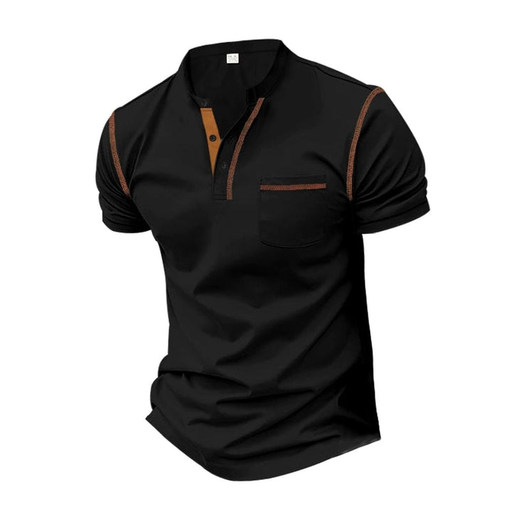Men's Slim-Fit Henley Shirt Contrast-Stitch Chest Pocket - Black